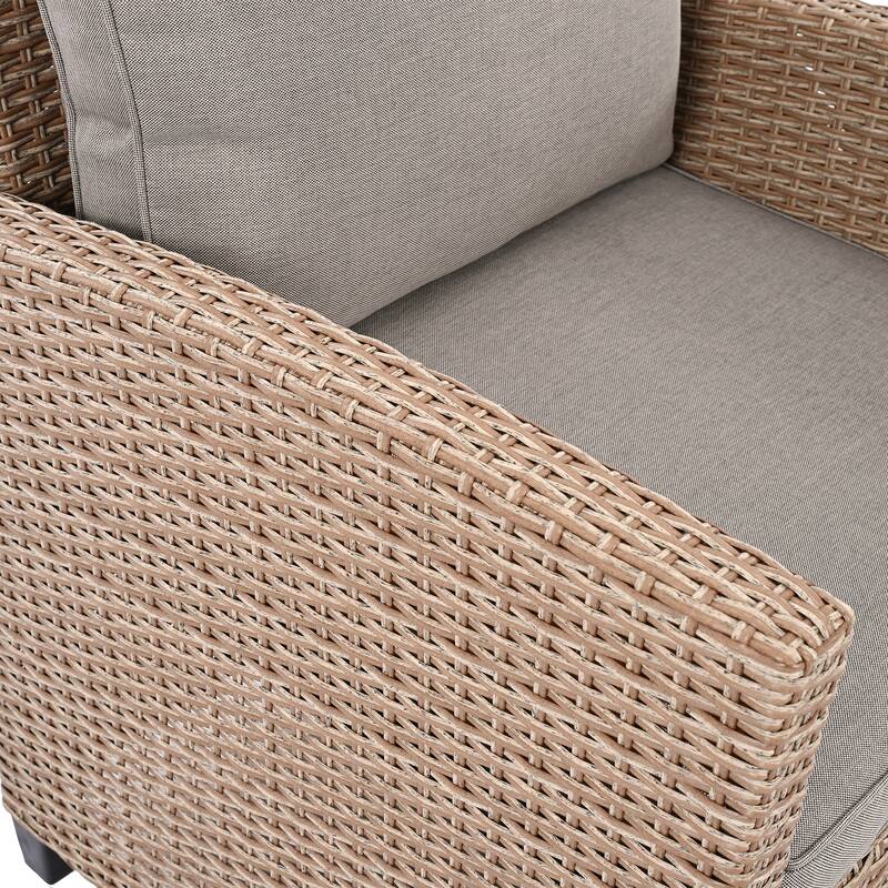 Outdoor 6-Piece Rattan Sectional Sofa Set with Dining Table, Chair & Stools