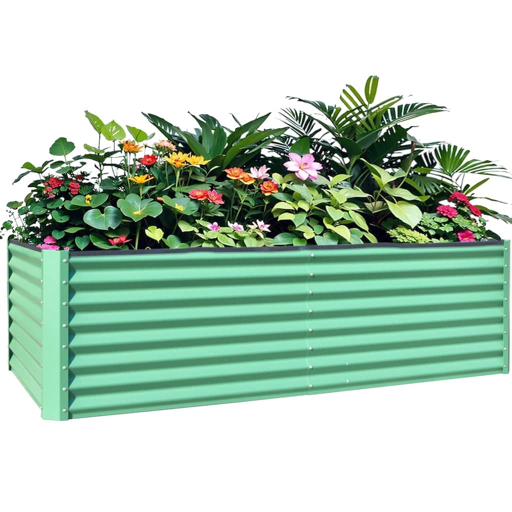 Modern Garden Bed Large Metal Planter with Open Ended Base Support Rods, for Gardening Vegetables Fruits Flowers, Green
