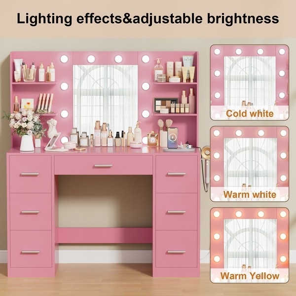 Furniwell Makeup Vanity with Mirror and Drawers Vanity Desk Set with 3 Modes Adjustable Brightness Lights and USB Power Outlet On Sale Bed Bath Beyond 40347189