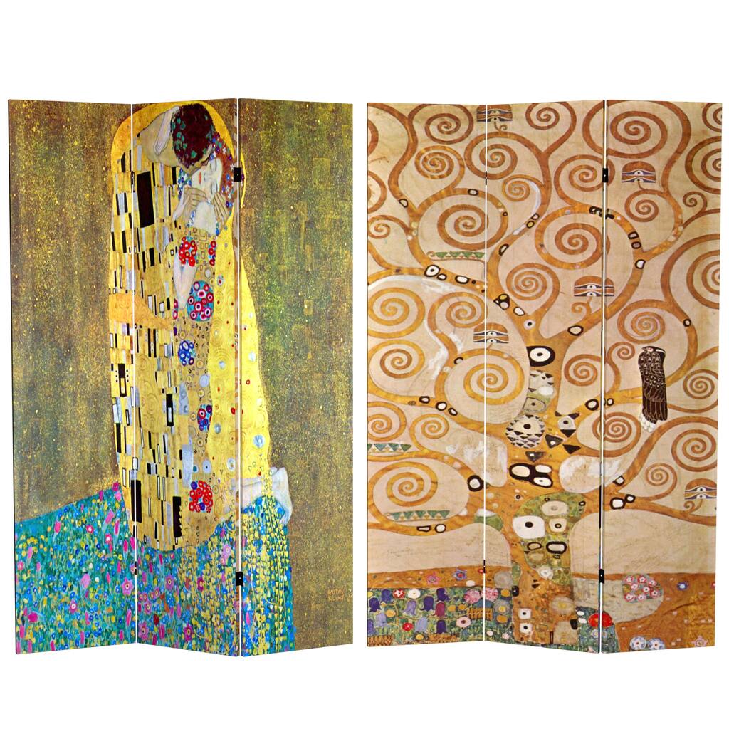 Handmade Canvas Double-sided 6-foot The Kiss/ Tree of Life Room Divider (China) - 70.8 x 48