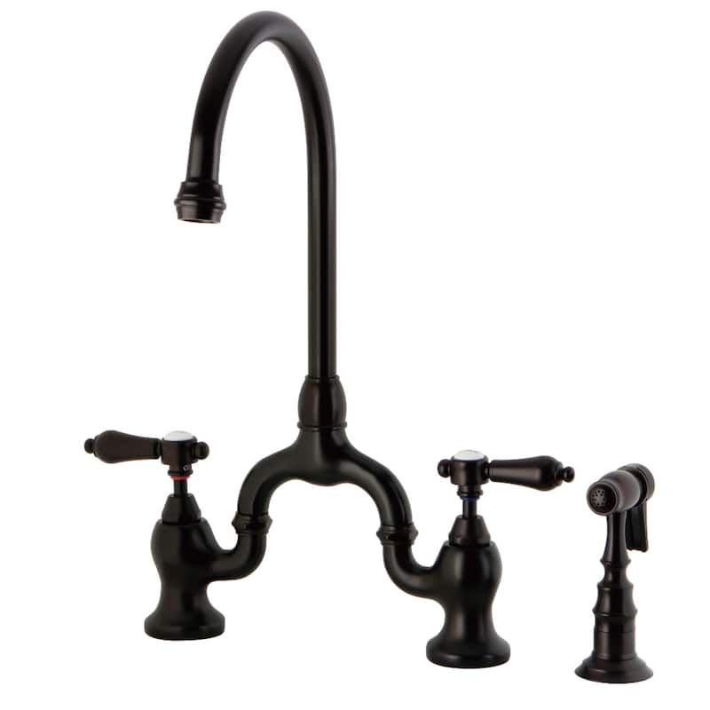 Kingston Brass Heirloom Bridge Kitchen Faucets with Brass Sprayer - Oil Rubbed Bronze