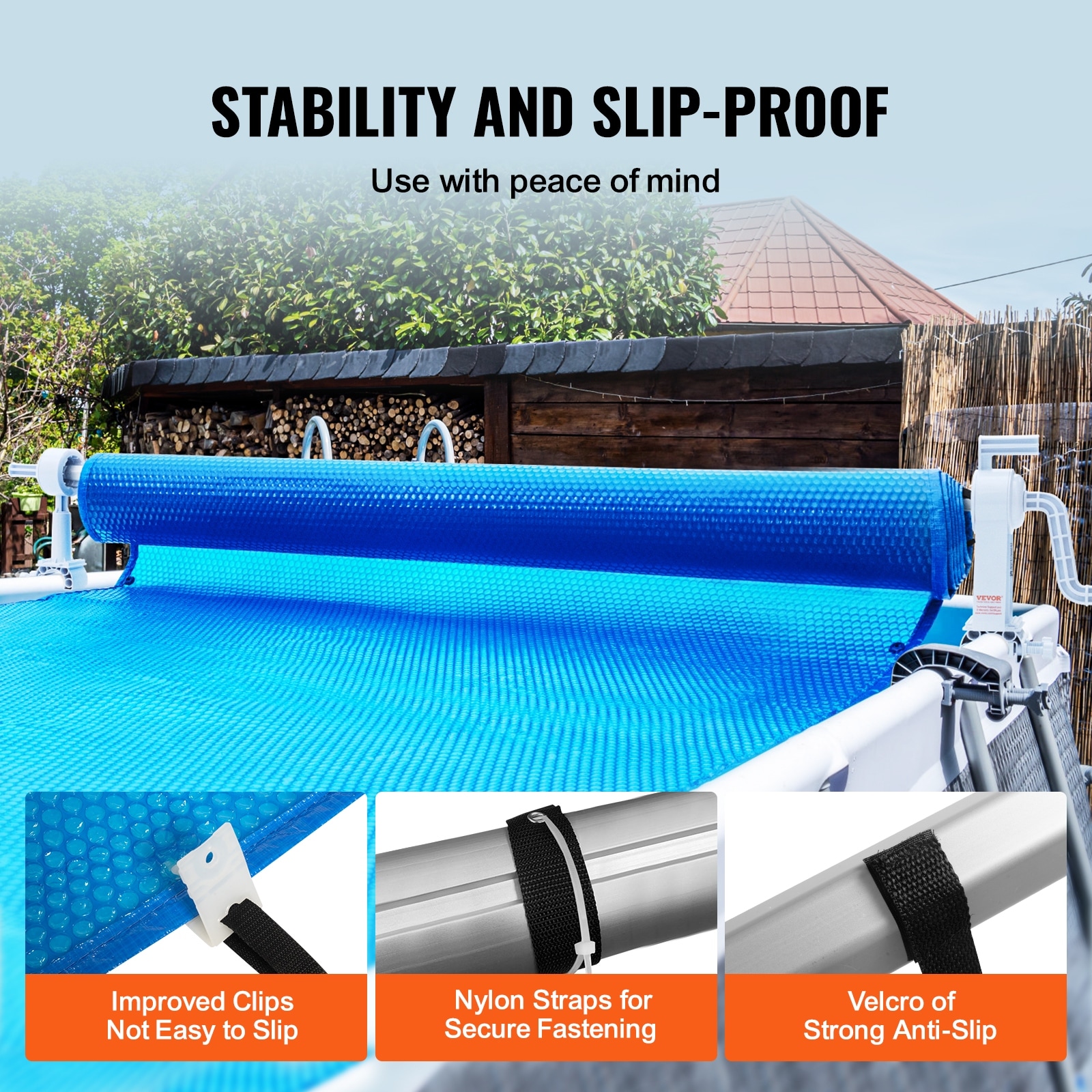 VEVOR Pool Cover Reel, Aluminum Solar Cover Reel 14 ft, Inground Swimming Pool Cover Reel Set with Rubber Wheels and Sandbags, Fits for 3-14 ft