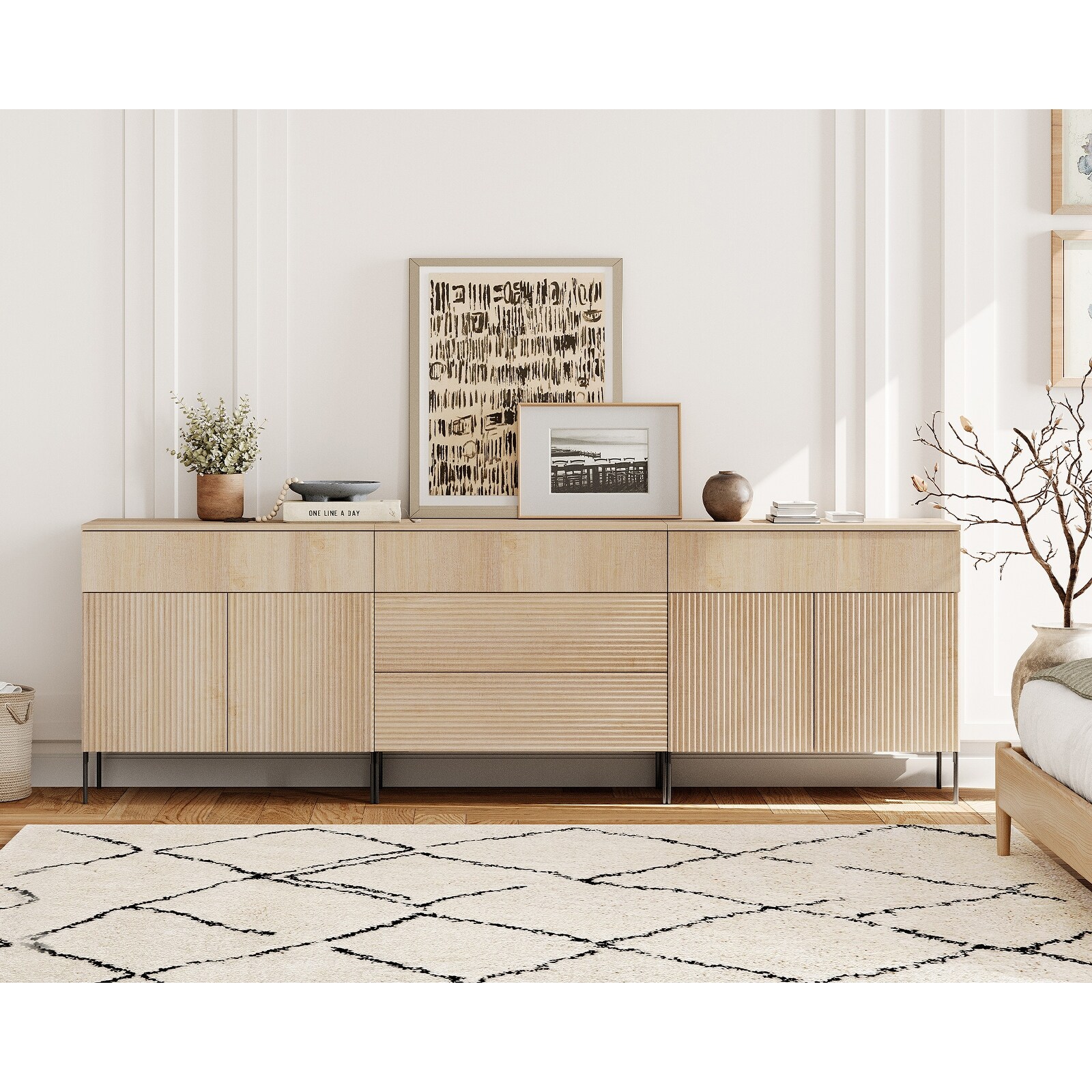 WAMPAT Modern Fluted Dresser, 5-Drawer Storage Cabinet with 4 Doors for Bedroom, Living Room & Entryway