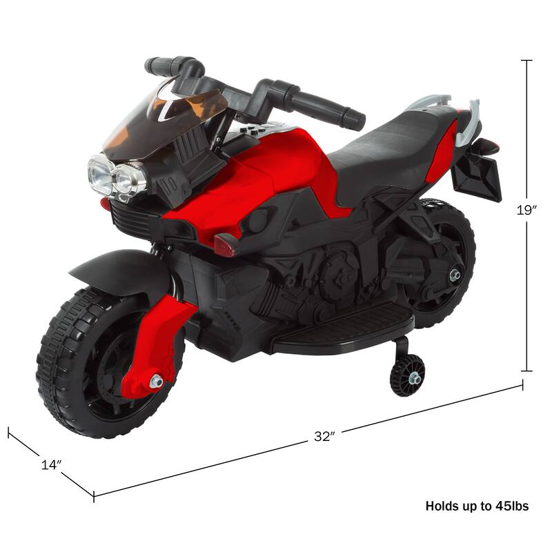 Lil' Rider Kids Electric Motorcycle with Training Wheels - Age 3-6 - N/A