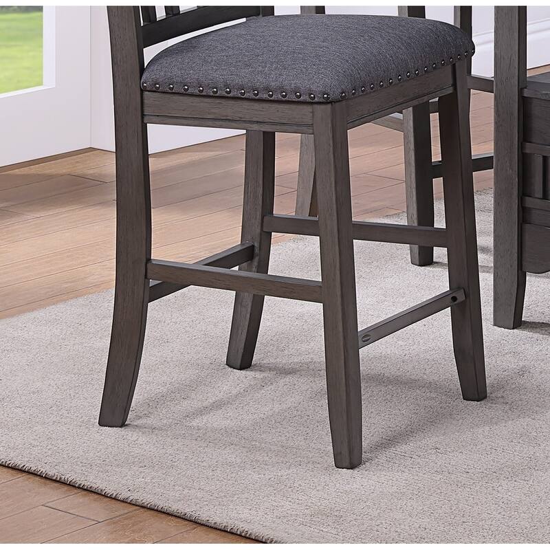 Modern Set of 2 Counter Height Dining Chairs with Padded Seat, Nailhead Trim, Solid Wood Frame for Dining Room and Bar