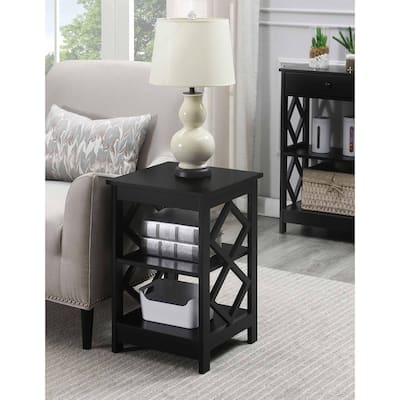 Rectangle End Table with Three Spacious Shelves, Contemporary Cut Out Design, Multi Purpose Storage Accent Table for Home Décor