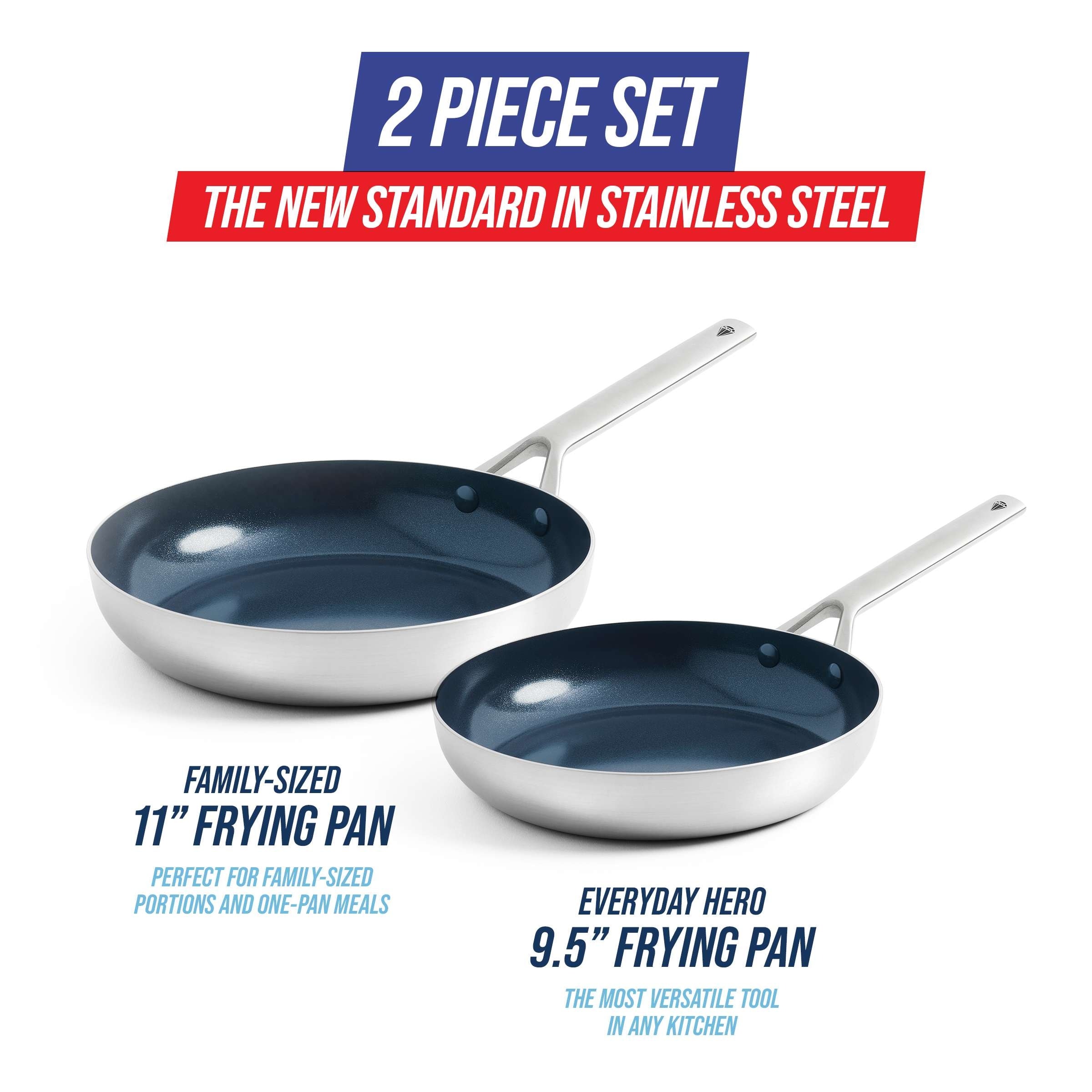 Blue Diamond Tri-Ply Stainless Steel Healthy Ceramic Nonstick , 2pc Fry Pan  Set - 9.5 & 11 - On Sale - Bed Bath & Beyond - 37773224