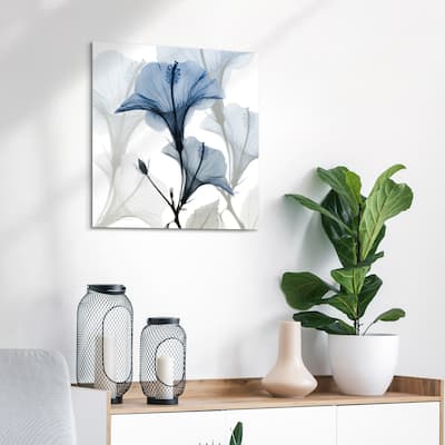 "Blue Xray Floral" Frameless Free Floating Tempered Glass Panel Graphic Wall Art
