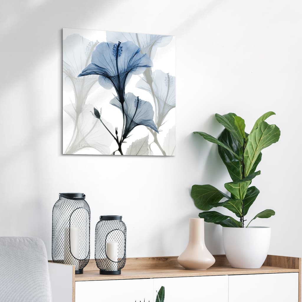 "Blue Xray Floral" Frameless Free Floating Tempered Glass Panel Graphic Wall Art