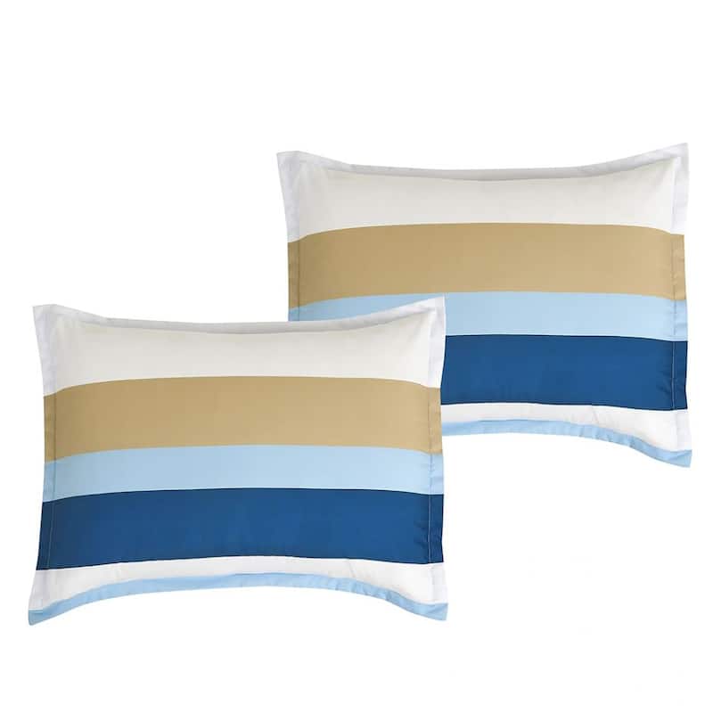9 Piece Comforter Set Blue White Beige Striped Sea Life Marine Modern Embroidery Soft Bedding