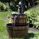 preview thumbnail 1 of 9, Rustic 2-Tier Wood Barrel w/ Pump Outdoor Water Fountain - 34-Inch