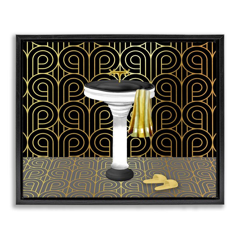 Stupell Bathroom Sink Deco Style Framed Floater Canvas Wall Art Design By Conrad Knutsen - 31 x 25 - Black