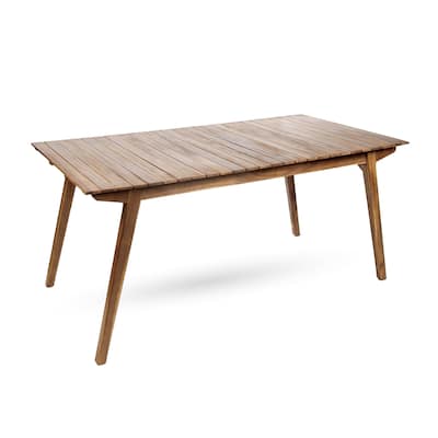 Outdoor Dining Table, 69 Inch Slatted Rectangular, Brown Acacia Wood