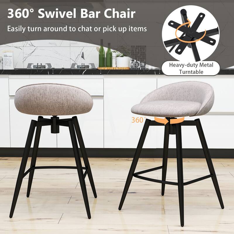 Gymax 25'' Upholstered Bar Stools Set of 2 w/ Footrest Backrest &