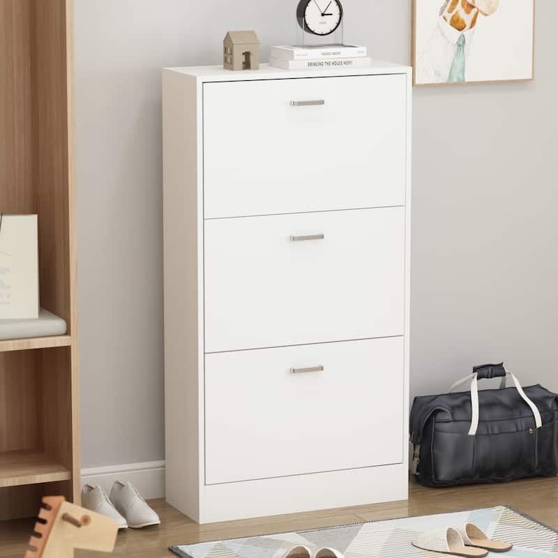 23.6"W Trendy Shoe Storage Cabinet with 3 Large Fold-Out Drawers