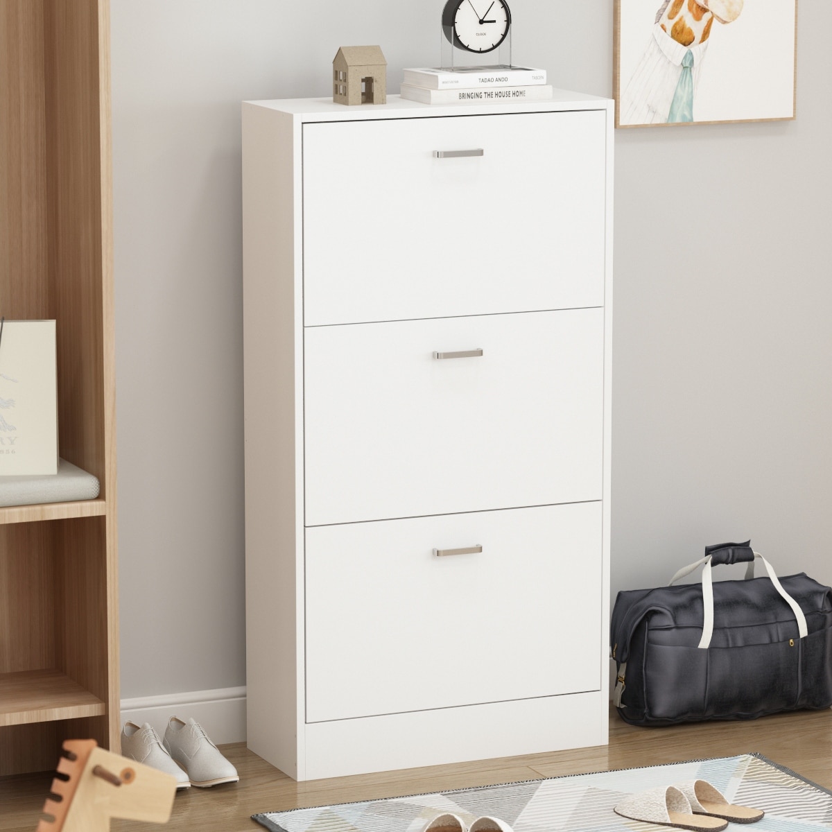 Timechee White 3-Drawer Shoe Cabinet with 6-Tier Rack (Up to 18 Pairs)