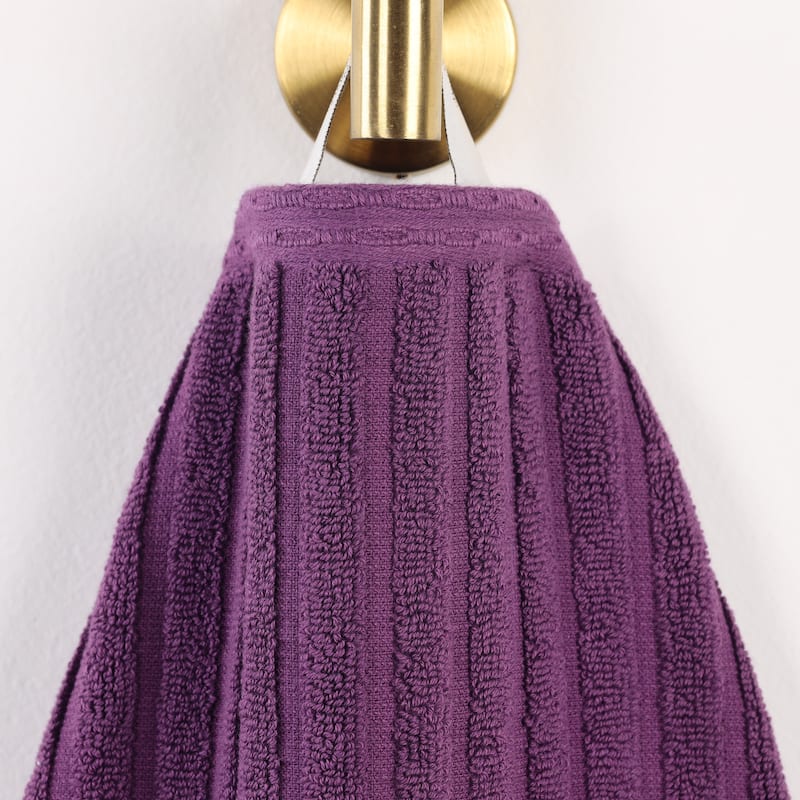Blue Nile Mills Modern Ribbed 100% Cotton Quick-Dry 3-Piece Towel Set - Plum