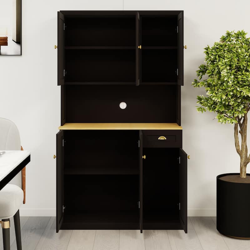 Modern Storage Cabinet with Microwave Oven Countertop, Adjustable Shelves and 1 Drawer