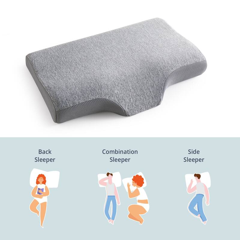 2 Pack Cervical Memory Foam Contour Bed Pillows, Ergonomic Neck Support Pillows for Side Sleepers, Back and Stomach Sleepers