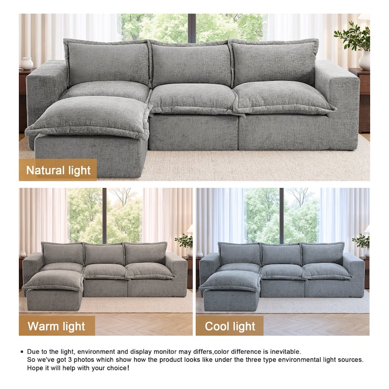 Chenille No Assembly Modular Sectional Sofa Cloud Couch with Ottoman