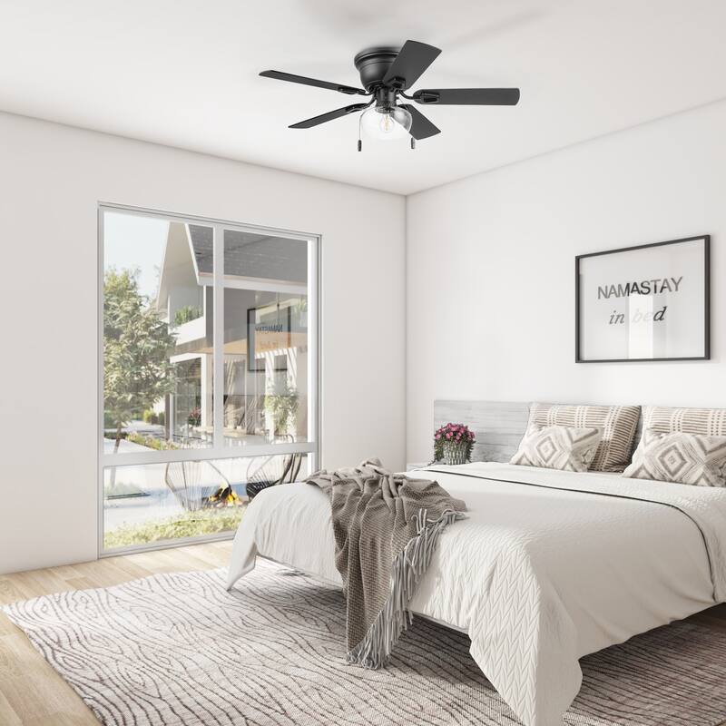 Honeywell 42" Halle Indoor Matte Black Ceiling Fan with Light & Pull Chain - 42 Inches