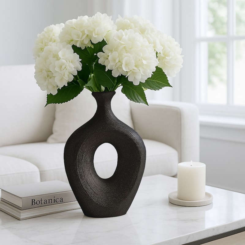 Modern Ceramic Textured Oval Cut-Out Vase - Home Decor - 13"