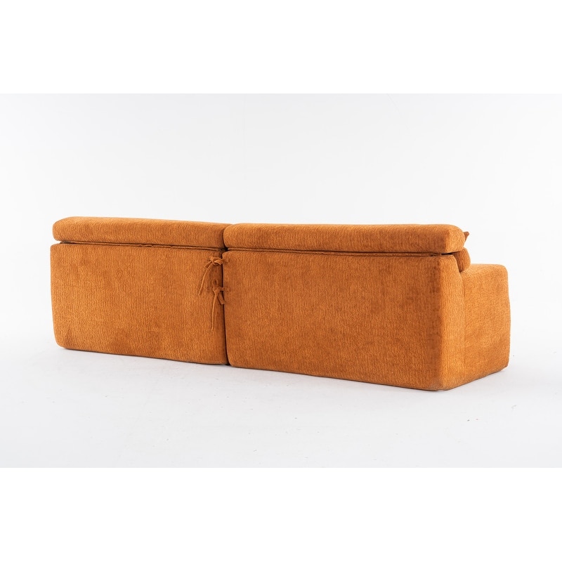 4-Seater Compression Sofa with Pillows, Wood Grain Chenille Fabric