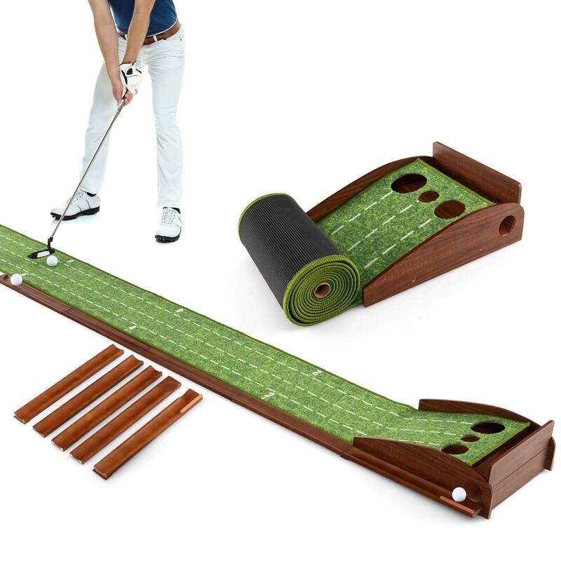 Costway Putting Green Practice Golf Putting Mat with Auto Ball Return - 3-Hole