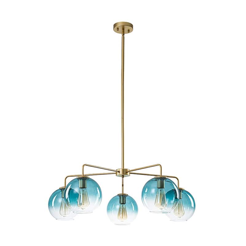 Mid-century 5-Light Glass Globe Bubble Round Chandelier - 35in Wide