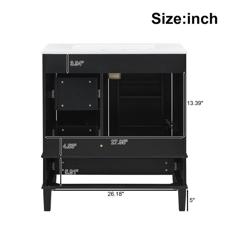 GDFStudio - Lumia Transitional Space Saving Freestanding Bathroom Vanity Cabinet with Ceramic Sink and Soft Close Storage