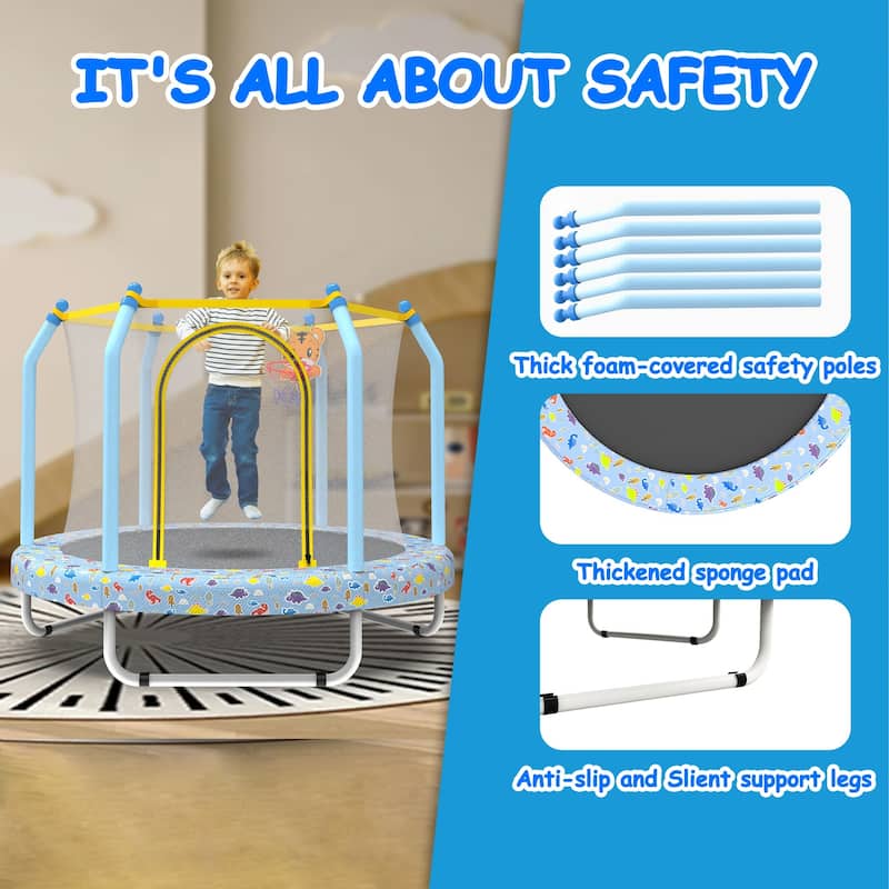 55-inch Trampoline for Kids Indoor & Outdoor Small Toddler Trampoline with Basketball Hoop