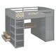 preview thumbnail 46 of 78, Twin/Full Size Loft Bed with Bulit-in Desk and Wardrobes, Solid Wood Kids Loft Bedframe with 4 Drawers and Storage Shelves