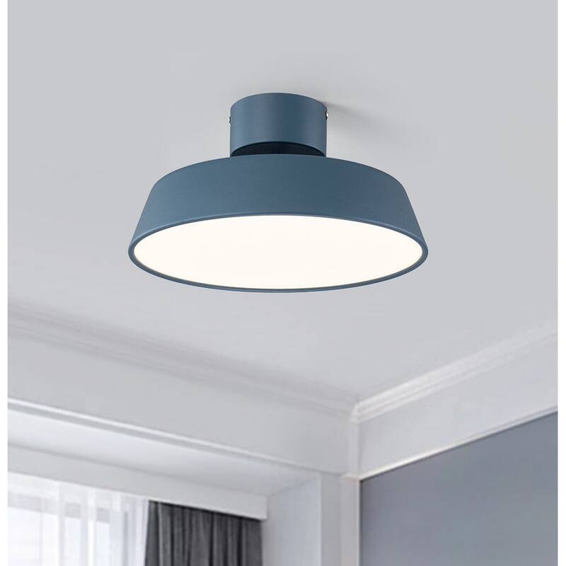 Scandinavian Adjustable Drum LED Semi Flush Ceiling Light - 12in - Blue