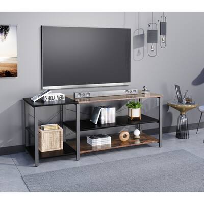 TV Stand for 55 inch Entertainment Stand, Black Linen Retro Double Color Matching TV Cabinet