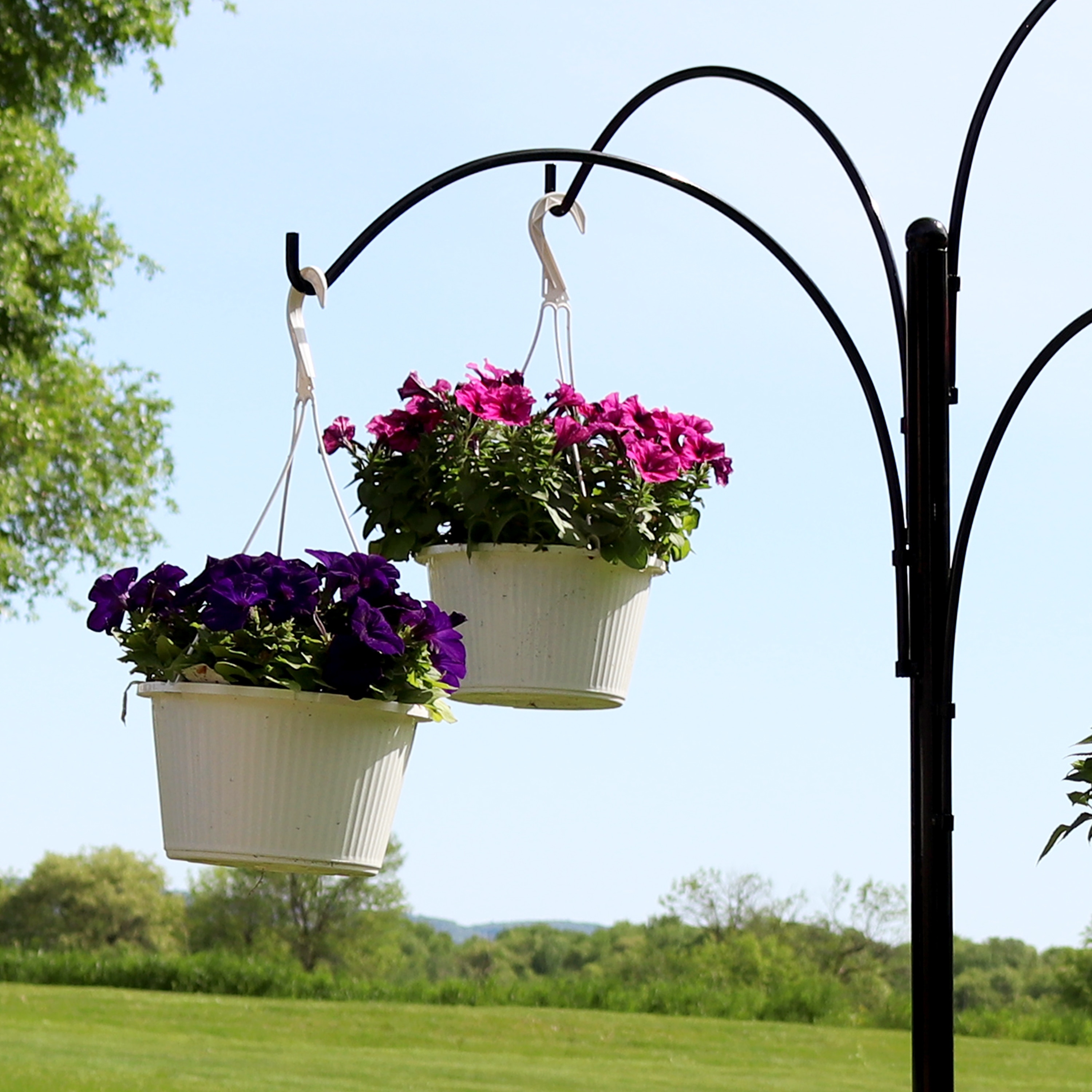 4-Arm Hanging Flower Plant Basket Stand with Adjustable Arms 84" Tall