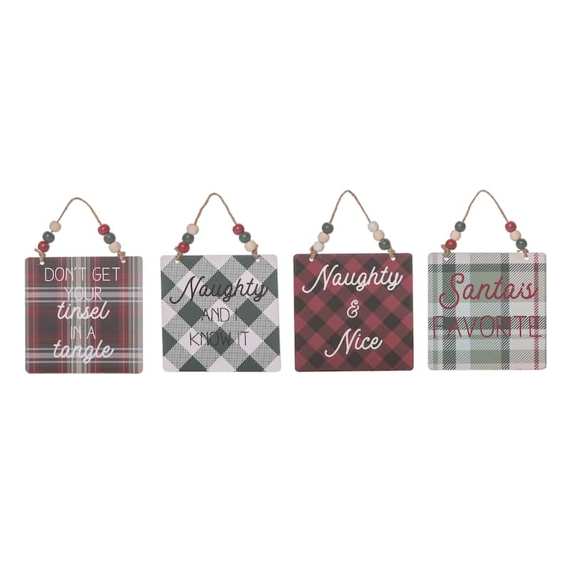 Transpac Metal Plaid Ornament Set of 4 Christmas Home Decorations