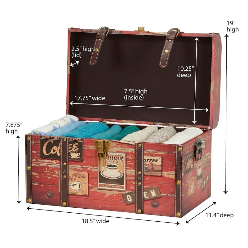 Household Essentials Decorative Trunk with Leather and Metal Accents & Hinged Lid - 11.4"L x 18.5"W x 11.4"H