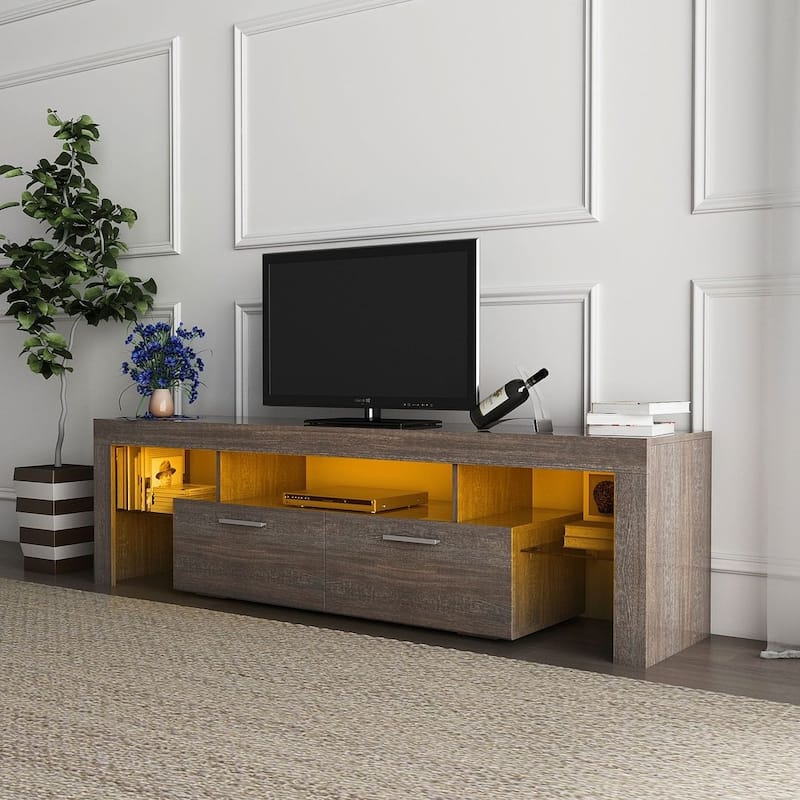 Brown & White TV Stand with LED Lights