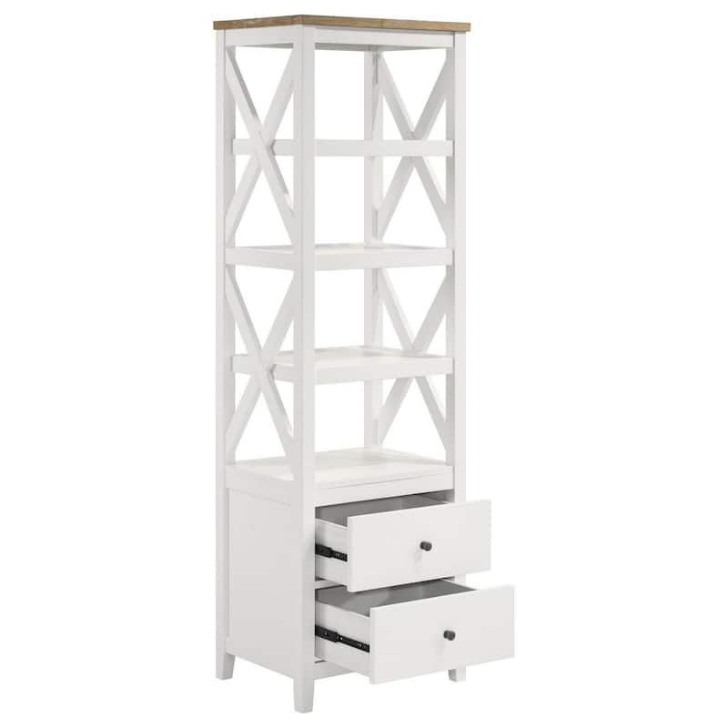 Sac 72 Inch Media Tower Pier, 4 Shelves, 2 Drawers, Asian Hardwood, White