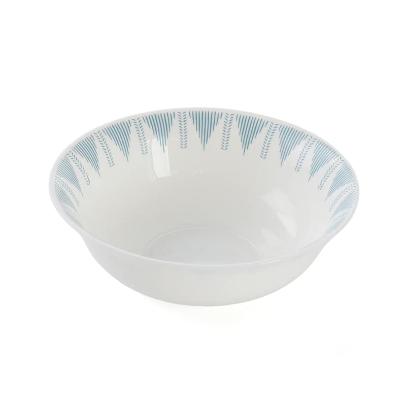 12 Piece Opal Glass Dinnerware Set in White With Blue Accents