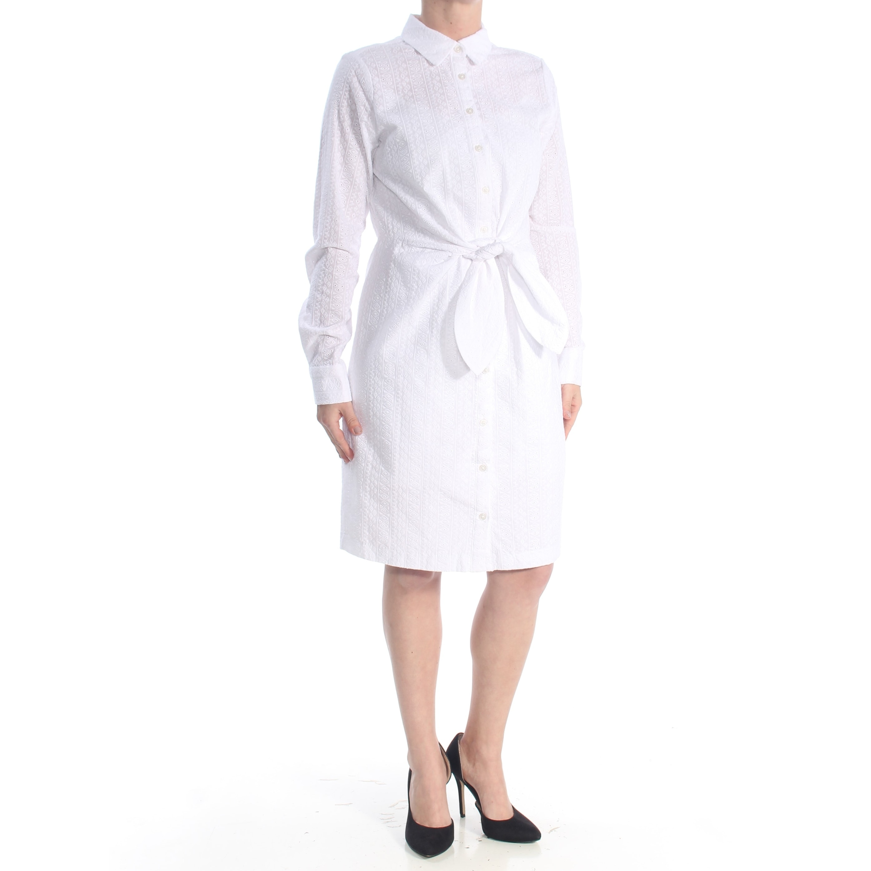 Calvin Klein Womens White Eyelet Tie Front Long Sleeve Collared Knee Length Shirt Dress Wear To Work Dress Size 4 Overstock 28216075 Knee length womens pencil skirt cotton lycra with rear darts. calvin klein womens white eyelet tie front long sleeve collared knee length shirt dress wear to work dress size 4
