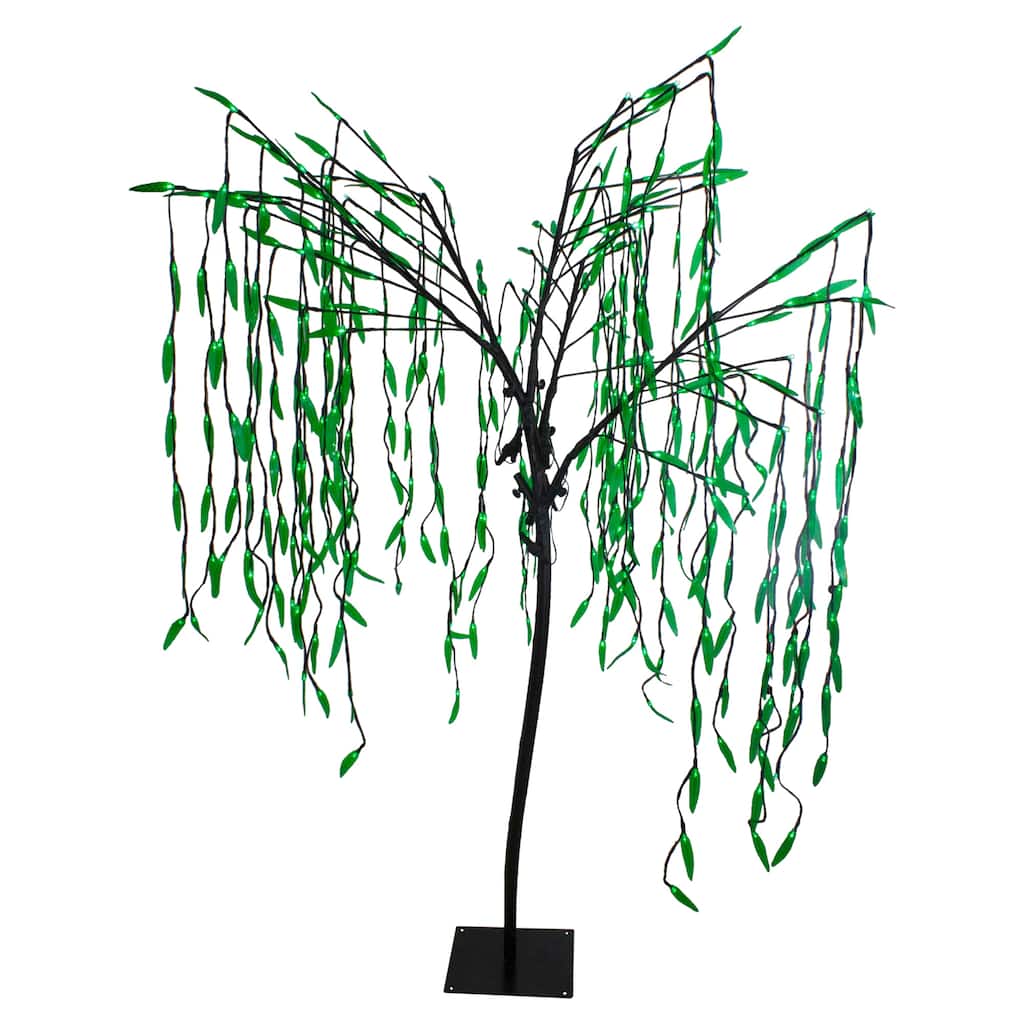 LED Lighted Willow Tree Outdoor Christmas Decoration - 6' - Green Lights - White