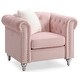 preview thumbnail 2 of 2, Solid Tufted Velvet Accent Chair with Throw Pillow - 38" - Pink