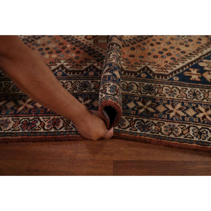 Geometric Bakhtiari Persian Vintage Rug Handmade Orange Wool Carpet - 4'11" x 10'0"
