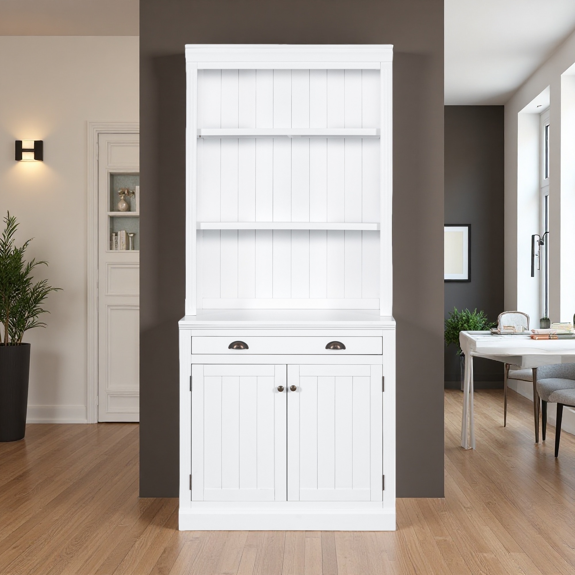 83.4"H Bookcase with LED, 2 Doors, 1 Drawer, Modern Storage, Living Room & Office