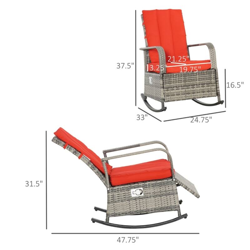Reclining Outdoor Rocking Chair with Removable Cushion Covers and Adjustable Footrest for Comfortable Seating