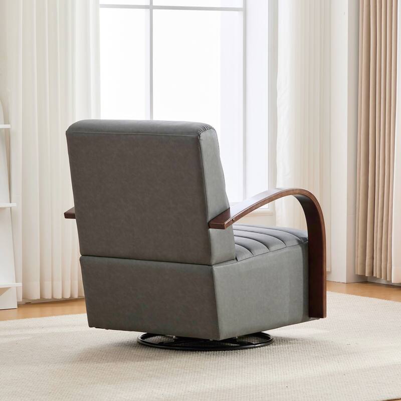 30.7"W Modern Upholstered 360°Swivel Accent Chair, with Solid Wood Armrests and Comfy Channel Tufted Lounge Reading Chair