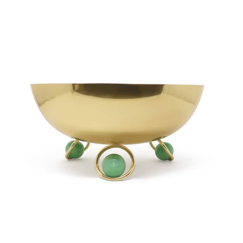 Salad Bowl Silver Inner Gold Outer with Ball Legs - Gold, Green Ball - 12''D x 5.7"H