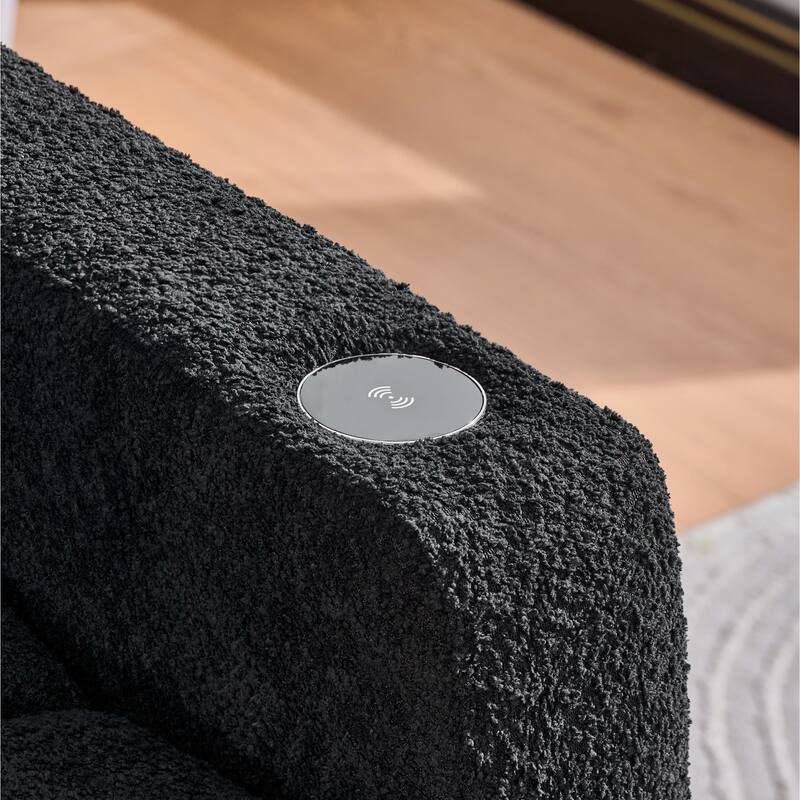 Electric Lounge Chair with Adjustable Backrest, Wireless Charging and Cup Holder, Black