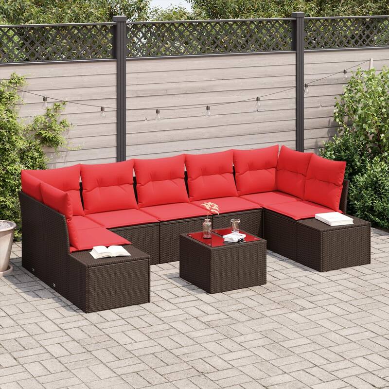 vidaXL 8 Piece Garden Sofa Set with Cushions - 113.8×60.6×27.2 - Brown